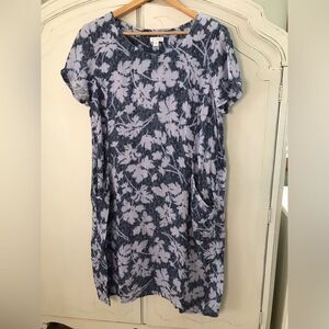 J Jill PureJill light blue cap sleeve lined linen dress With pockets Size M